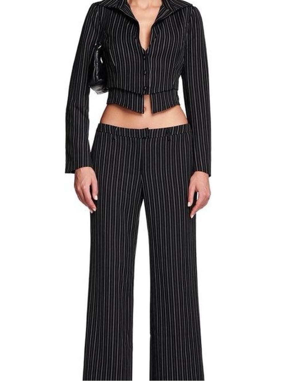 I.AM.GIA Black Pinstripe Wide-Leg Pants